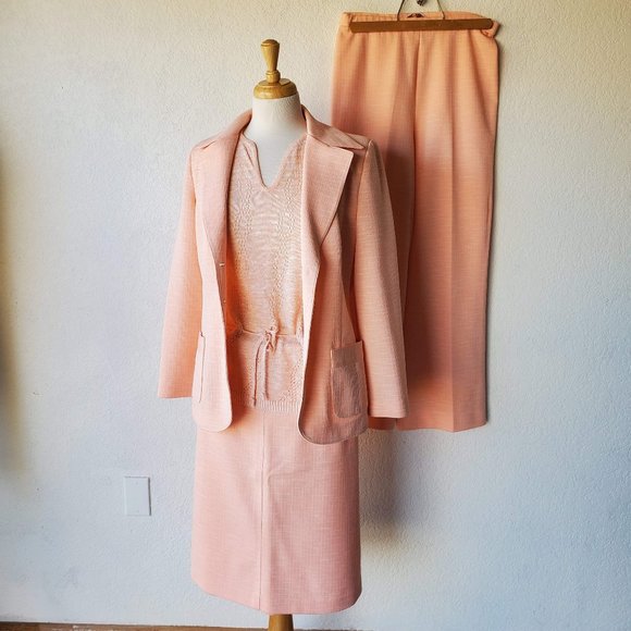 Koret of California Pants - Koret California 70s Vintage 4 Piece Pant Skirt Suit Set Top Knit Polyester M/L